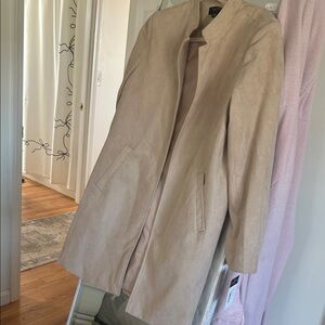 Tahari Beige Collarless faux Suede Trench Coat